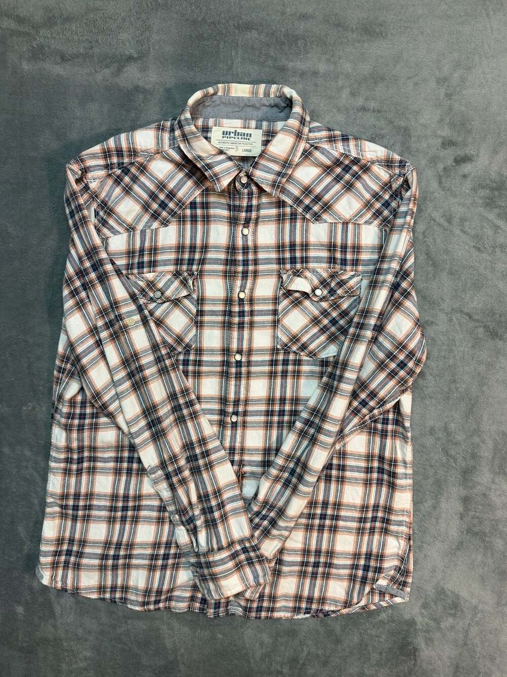 Urban Pipeline Plaid Western Pearl Snap Long Sleeve Shirt Men's Large